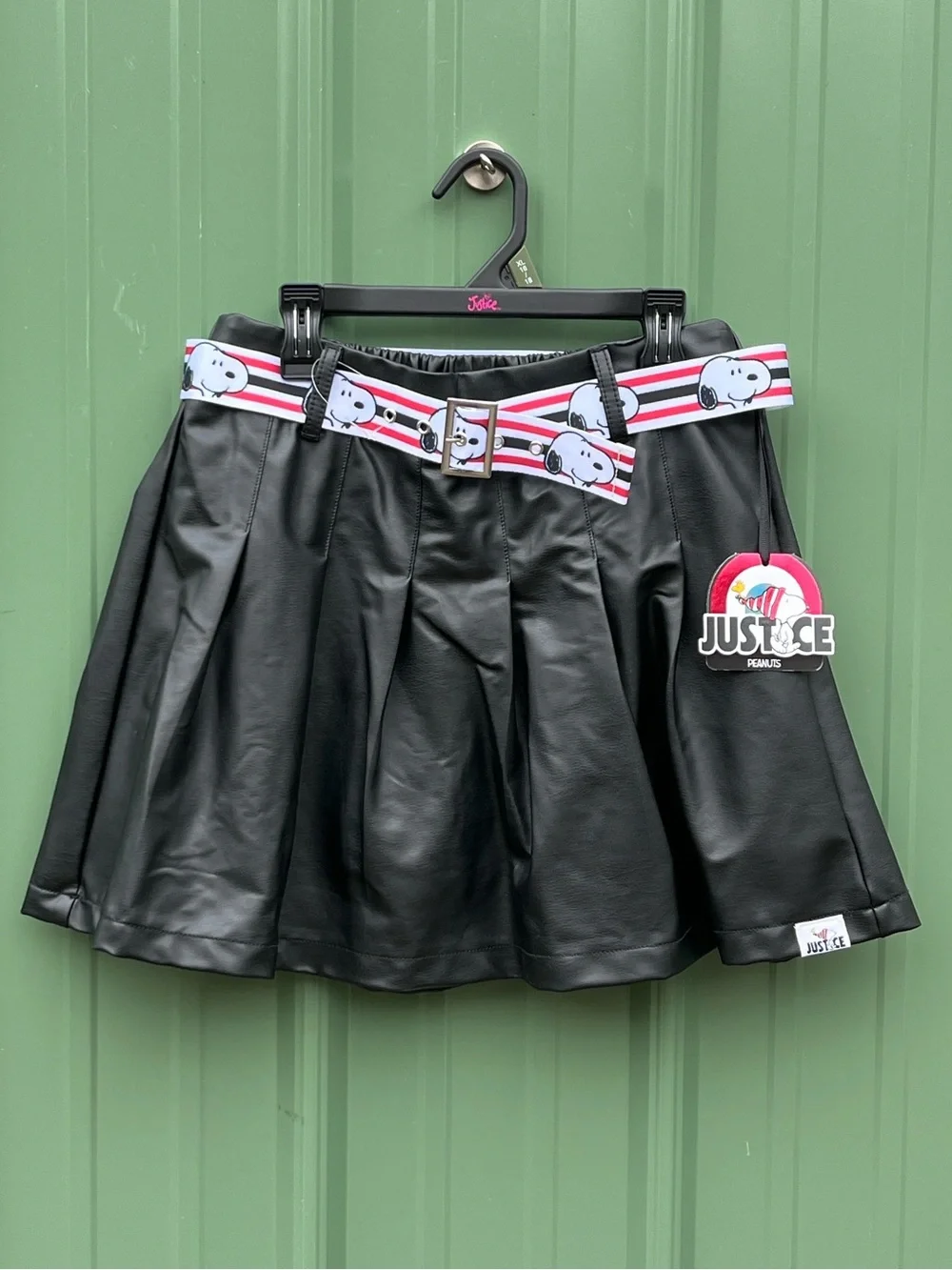 Girls Justice x Snoopy Pleated Faux Leather Skirt Size XL